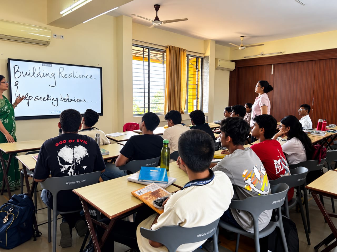 Students in a North Point classroom during the mental health awareness session on building resilience and help-seeking behaviour