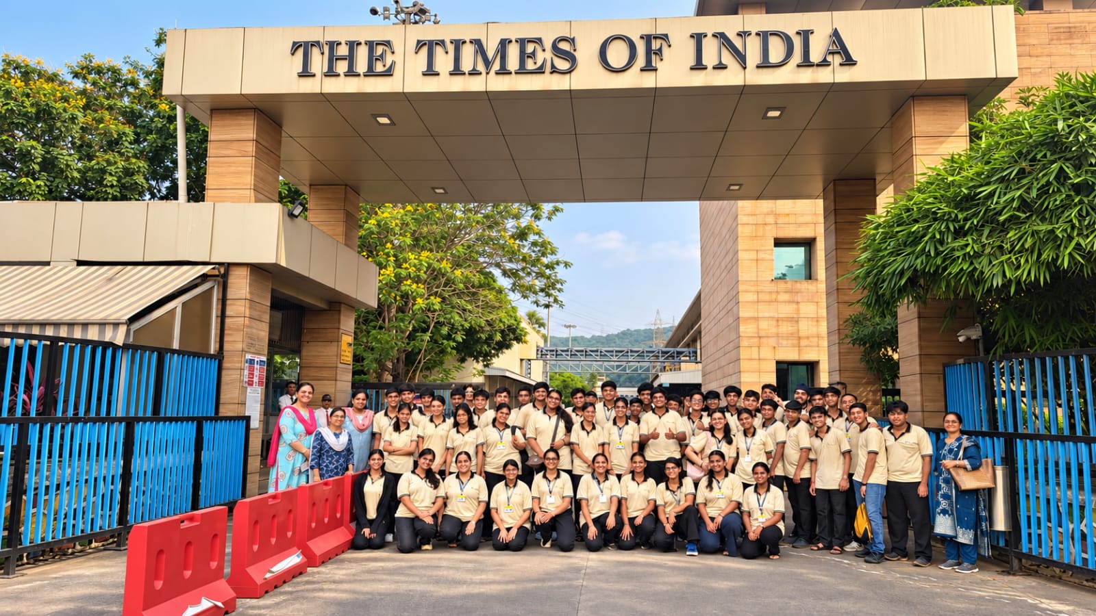 North Point Class XI students and teachers at the entrance of The Times of India Printing Press, Airoli